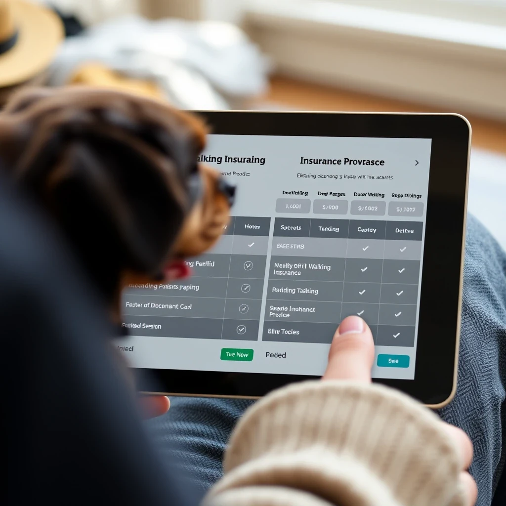 Side-by-side comparison of dog walking insurance providers on tablet