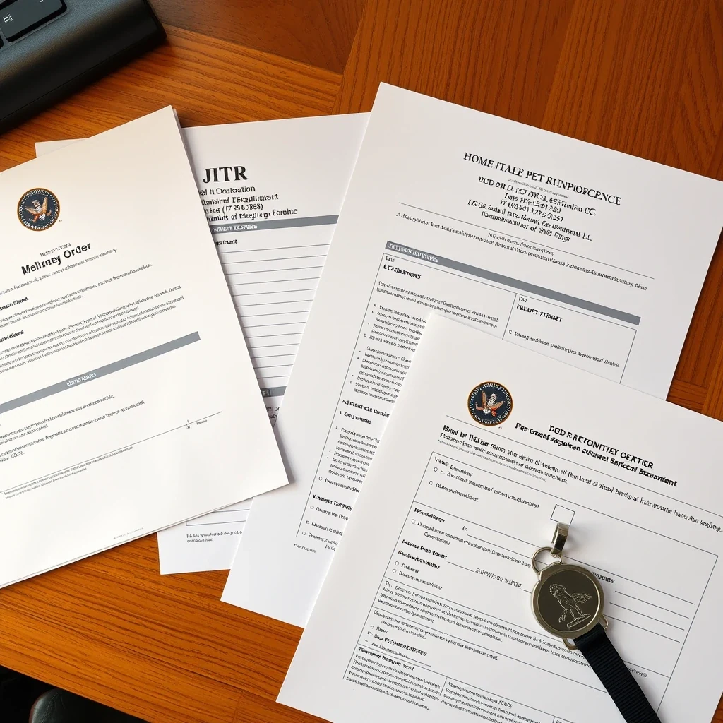 DoD JTR pet reimbursement forms with military orders and pet records