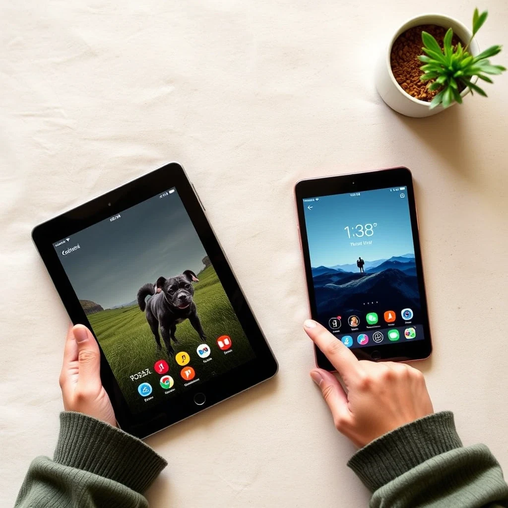 Editorial flat lay comparing Rover with two competitor apps on tablets