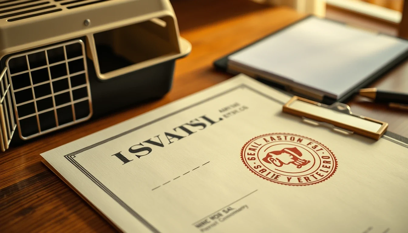 USDA pet transport documents and certificate on a wooden desk
