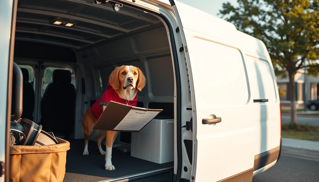USDA inspector clipboard next to a pet transport van